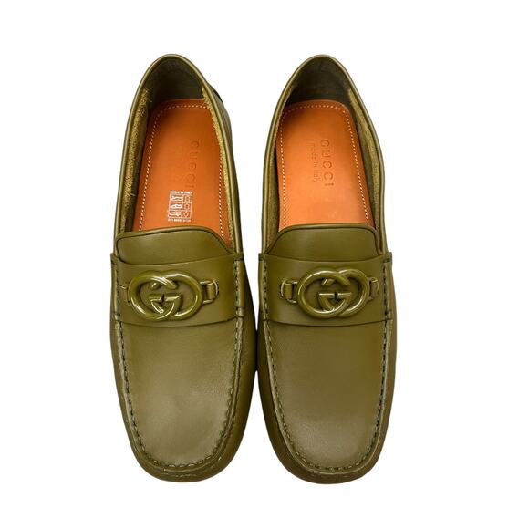 Gucci men GG logo moccasin driving Loafer juniper Green Size US10 - Picture 6 of 10